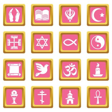 Pembe kare vektör din Icons set