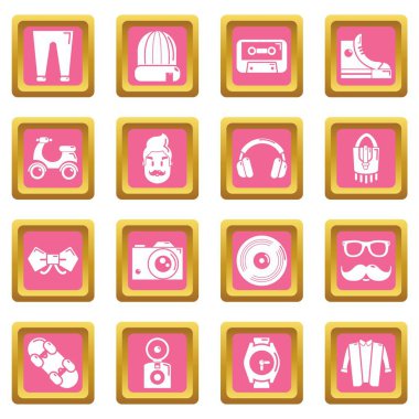 Pembe kare vektör hipster sembolleri Icons set
