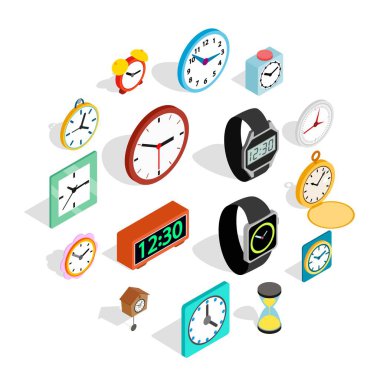 İzometrik 3d tarzda saat Icons set
