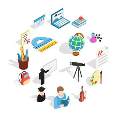 Eğitim Icons set, izometrik 3d stili