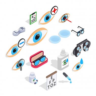 Optometri Icons set, izometrik 3d stili