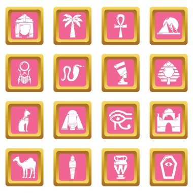 Pembe kare vektör Mısır seyahat Icons set