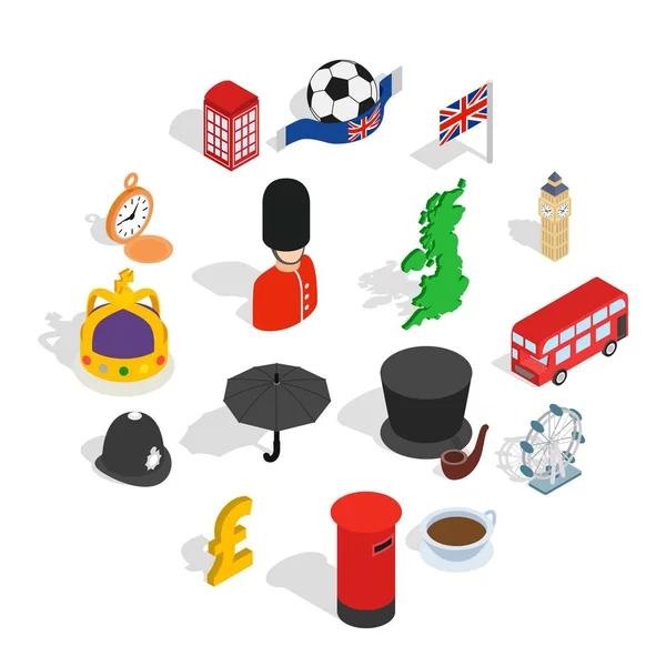 England icons set, isometric 3d style — Stock Vector