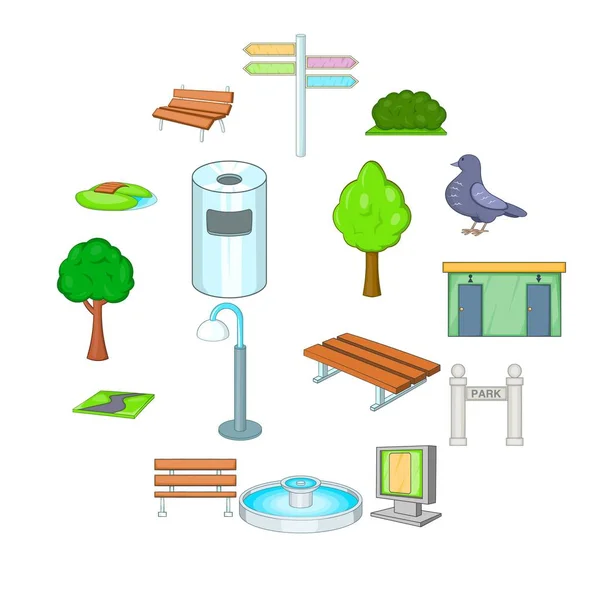 Conjunto de ícones de parque, estilo cartoon —  Vetores de Stock
