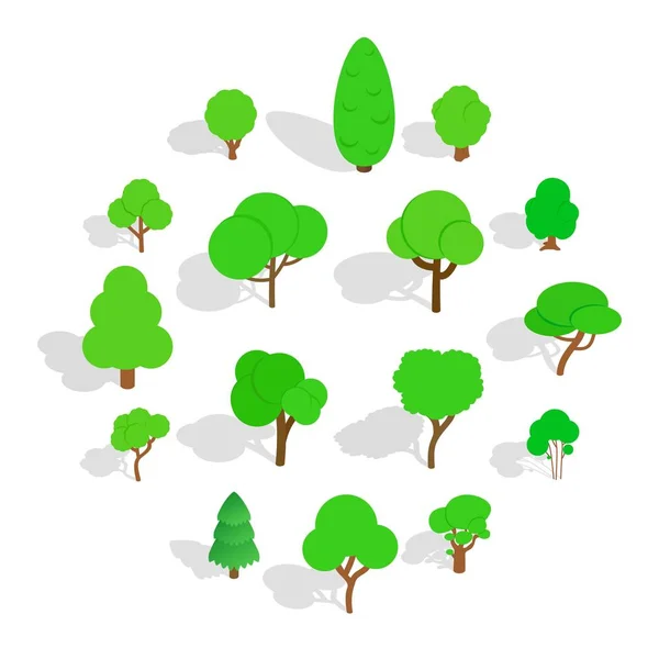 Conjunto de iconos de árbol, estilo isométrico 3d — Vector de stock