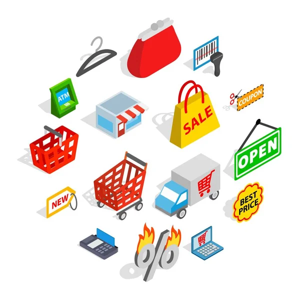 Shopping icons set, isometric 3d style — Stock Vector