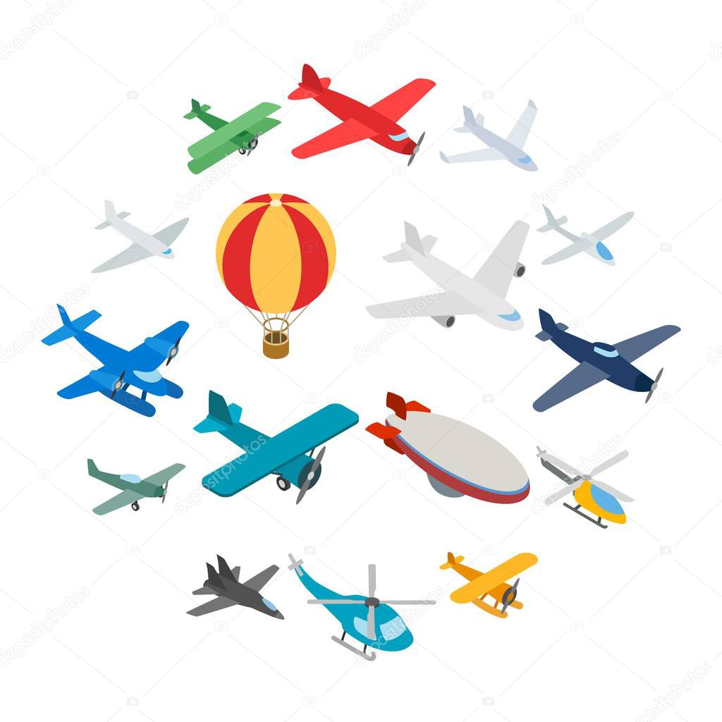 Aviation icons set, isometric 3d style