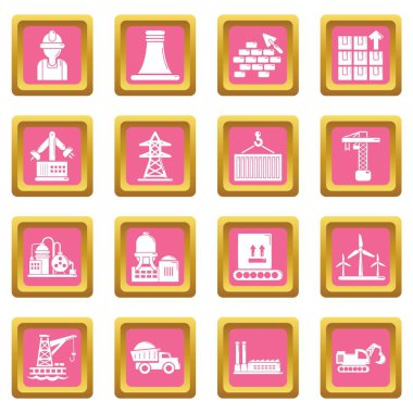 Pembe kare vektör sanayi Icons set