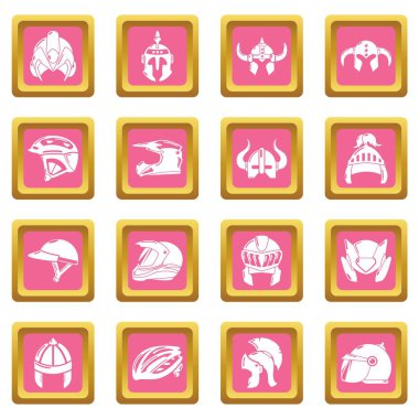 Pembe kare vektör kask Icons set