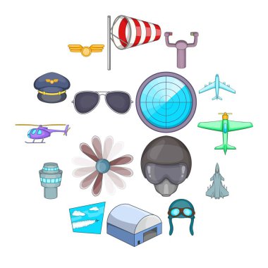 Havacılık Icons set, karikatür tarzı