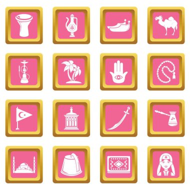 Pembe kare vektör Türkiye seyahat Icons set