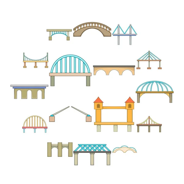 Ikonen-Set für den Brückenbau, Cartoon-Stil — Stockvektor