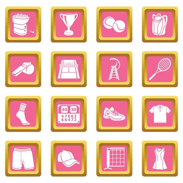 Tenis iconos conjunto rosa cuadrado vector — Archivo Imágenes Vectoriales