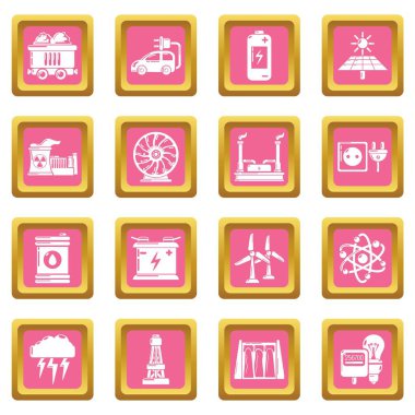 Pembe kare vektör enerji kaynakları Icons set