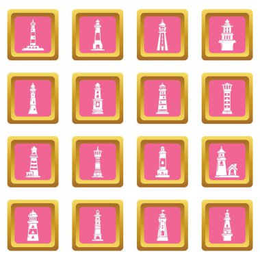Pembe kare vektör deniz feneri Icons set