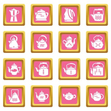 Pembe kare vektör çaydanlık Icons set