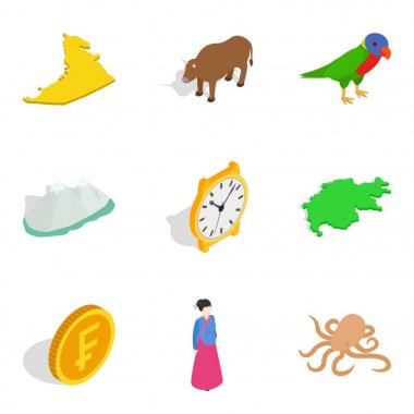 Kıta hayat Icons set, izometrik stili
