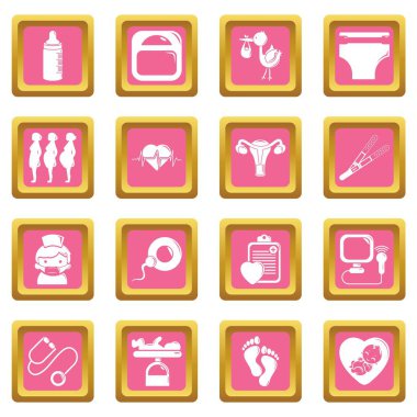 Pembe kare vektör gebelik Icons set