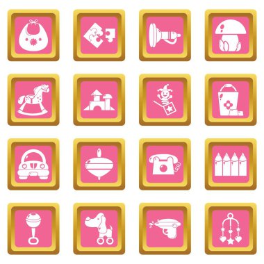 Pembe kare vektör anaokulu Icons set
