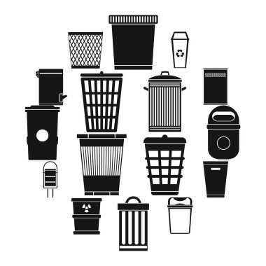 Çöp can Icons set, basit tarzı 