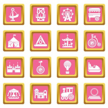 Pembe kare vektör eğlence parkı Icons set