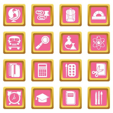 Pembe kare vektör okul eğitim Icons set