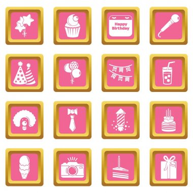 Pembe kare vektör mutlu yıllar Icons set