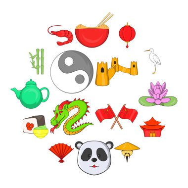Çin Icons set, karikatür tarzı