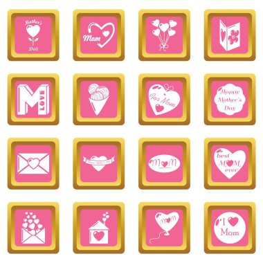 Pembe kare vektör anneler günü Icons set