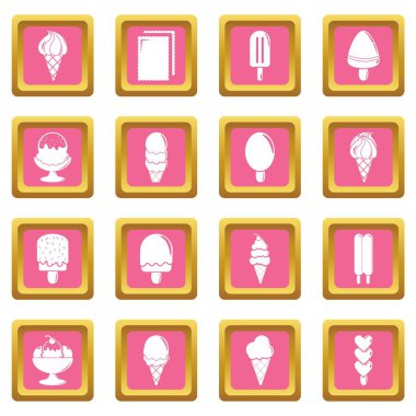 Pembe kare vektör dondurma Icons set
