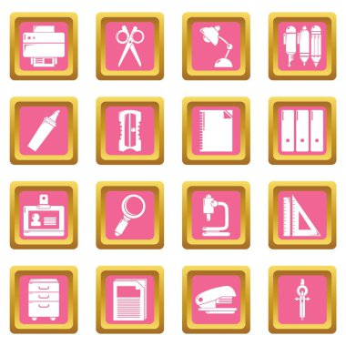 Pembe kare vektör Kırtasiye Icons set