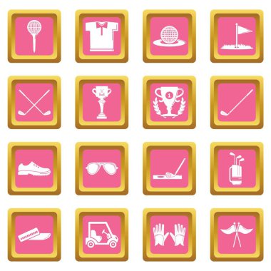 Pembe kare vektör Golf Icons set