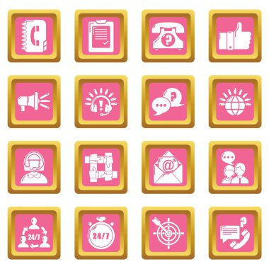 Çağrı Merkezi Icons set pembe kare vektör