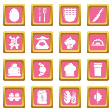 Pembe kare vektör ekmek Icons set
