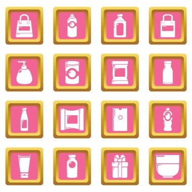 Pembe kare vektör Packagiong mağaza Dükkanı Icons set