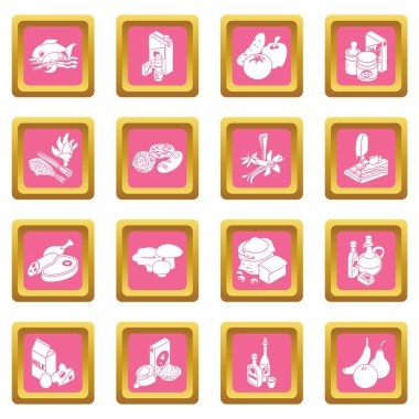 Dükkanı gezinti gıdalar Icons set pembe kare vektör