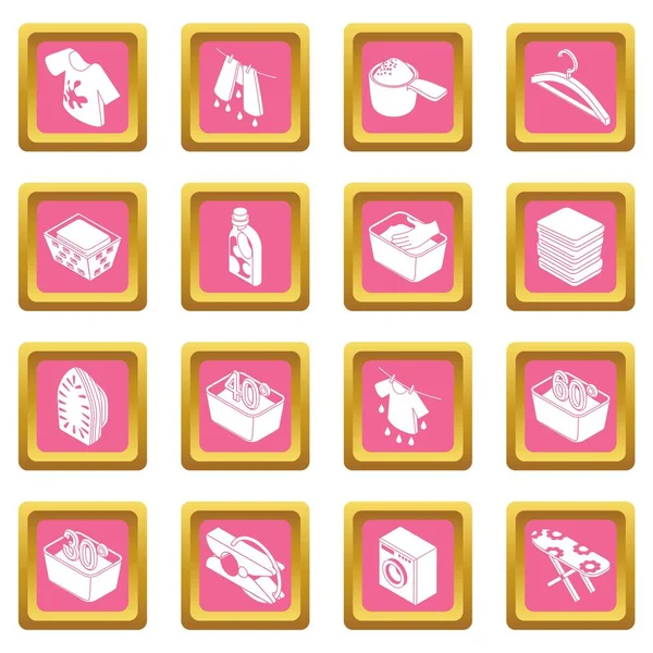 Laundry icons set pink square vector — Stock Vector