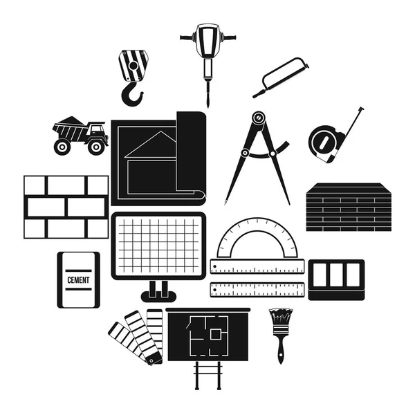 Conjunto de iconos de construcción, estilo simple — Vector de stock