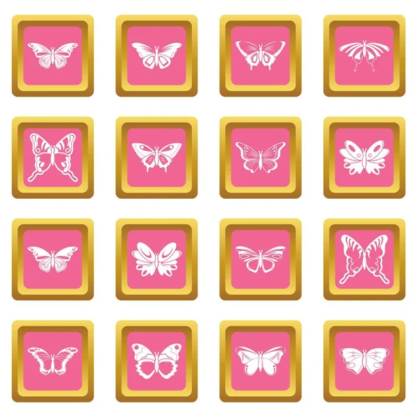 Schmetterling Sammlung Symbole setzen rosa quadratischen Vektor — Stockvektor