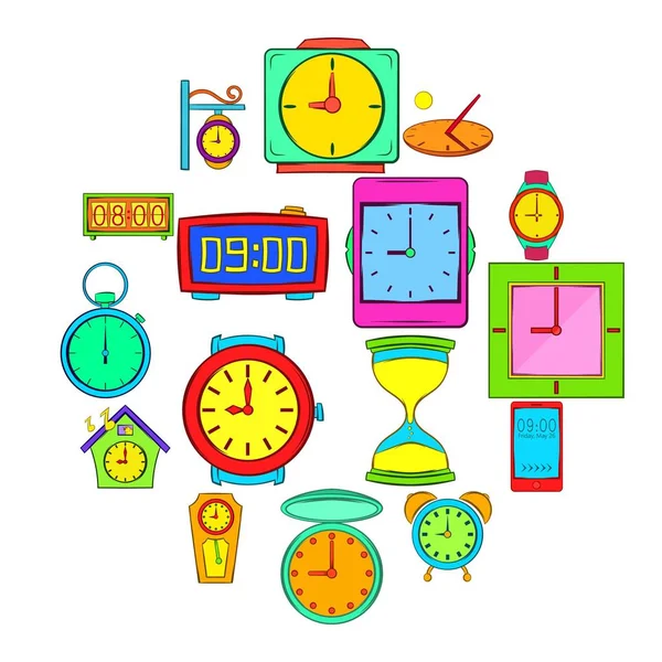 Conjunto de iconos de hora y reloj, estilo pop-art — Archivo Imágenes Vectoriales