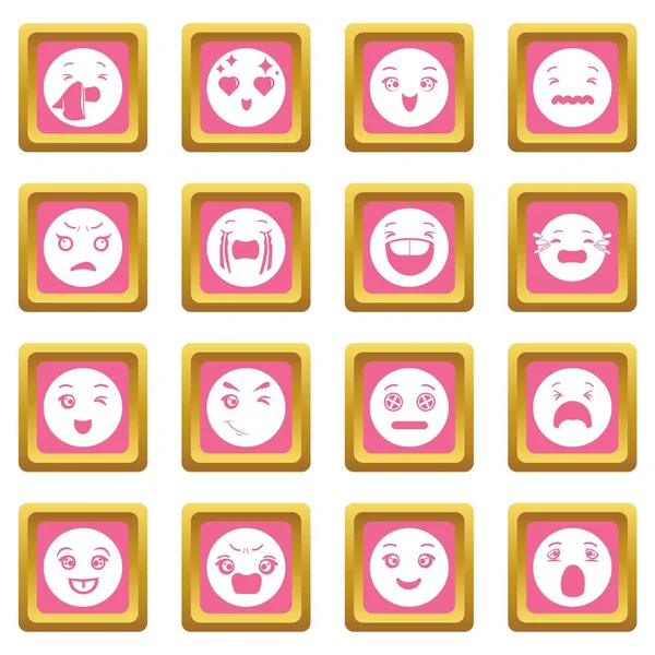 Uśmiecha się ikony różowy kwadrat wektor zestaw — Wektor stockowy