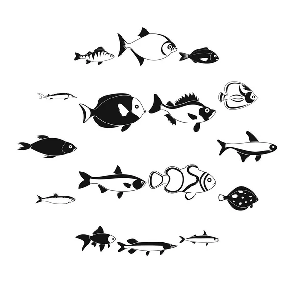 Set di icone di pesce, stile semplice — Vettoriale Stock