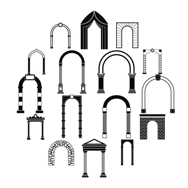 Ícones de conjunto de arco, estilo simples — Vetor de Stock