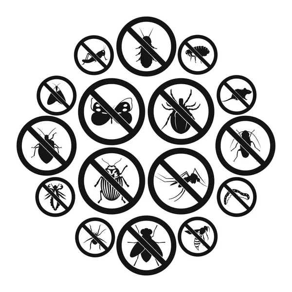 Nessun set di icone segno di insetto, stile semplice — Vettoriale Stock