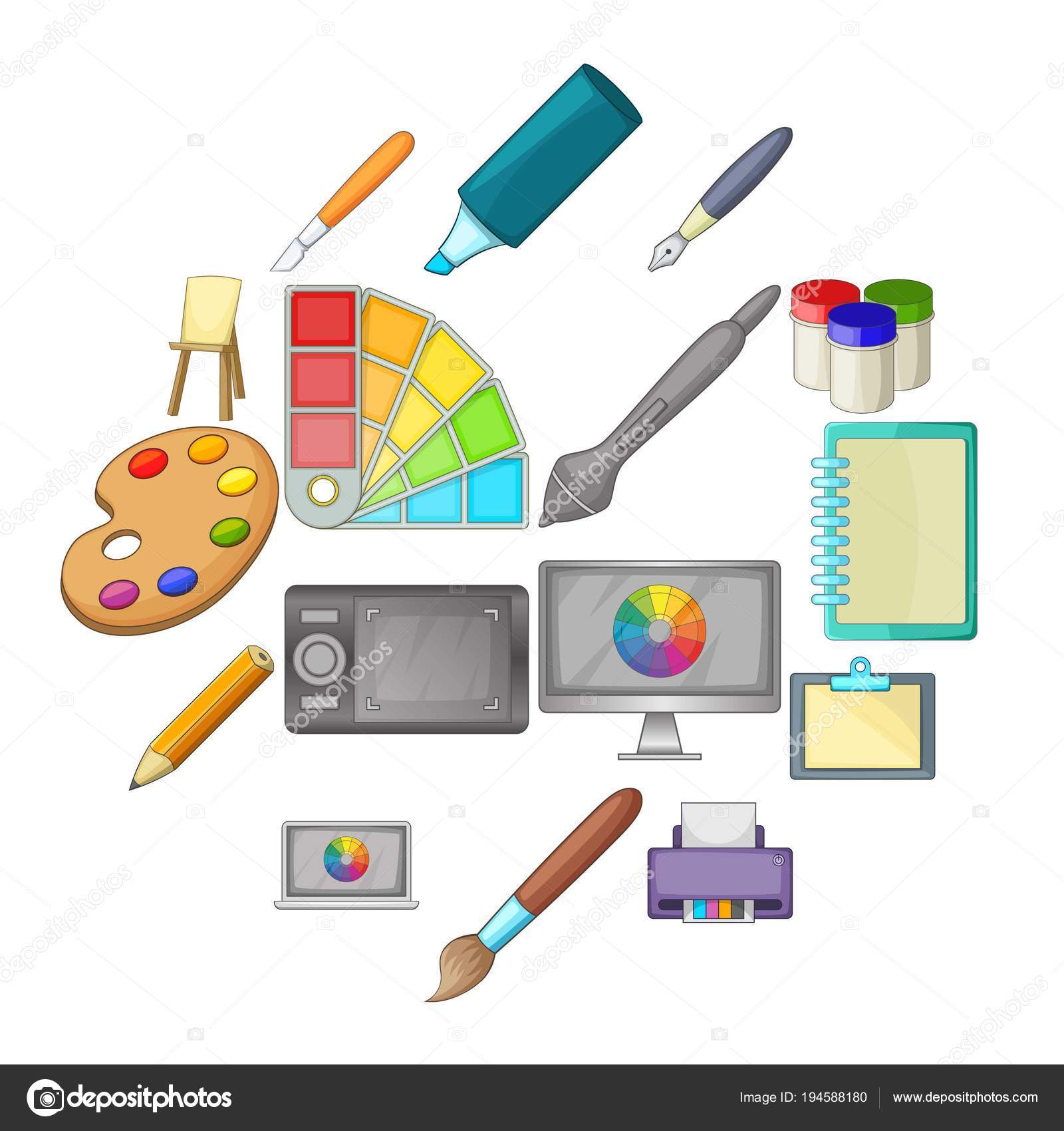 Drawing Tools Icons Set, Cartoon Style Royalty Free SVG, Cliparts, Vectors,  and Stock Illustration. Image 78408443.