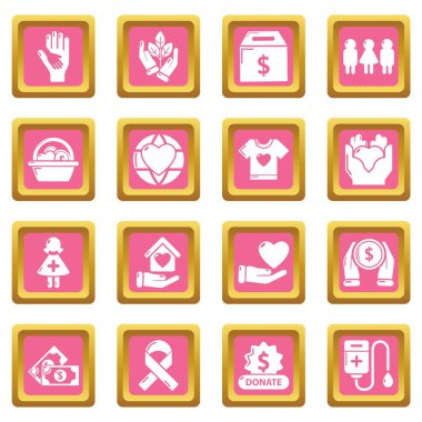 Pembe kare vektör sadaka Icons set