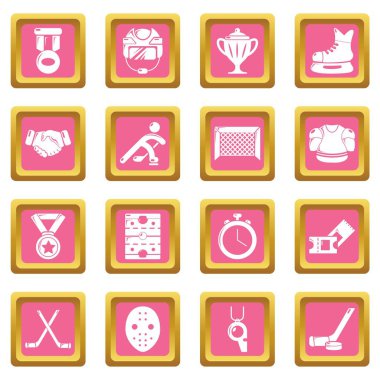 Pembe kare vektör hokey Icons set