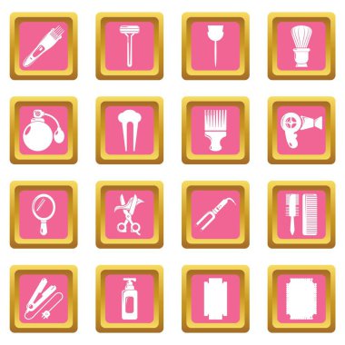 Pembe kare vektör Kuaför Icons set