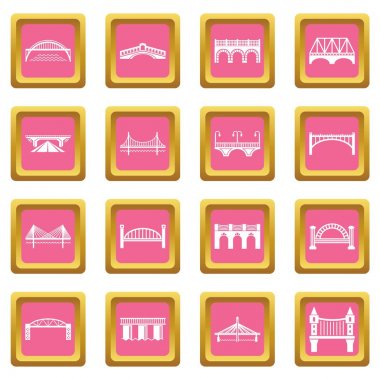 Pembe kare vektör köprü Icons set