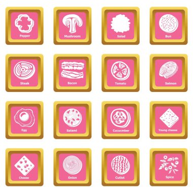 Dilim yiyecek Icons set pembe kare vektör